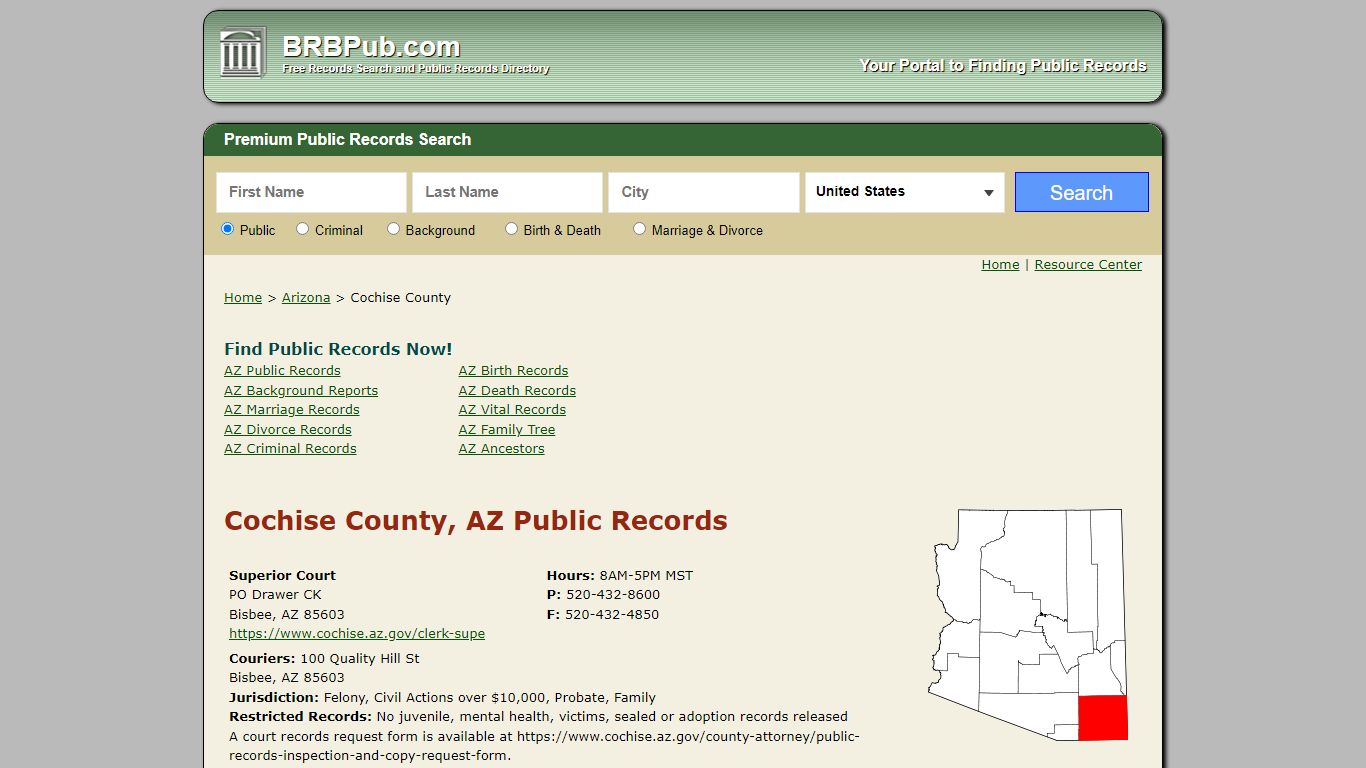 Cochise County Public Records | Search Arizona Government Databases